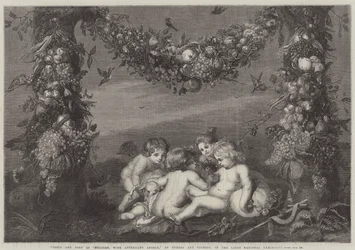 Jesús y Juan de niños, con ángeles asistentes